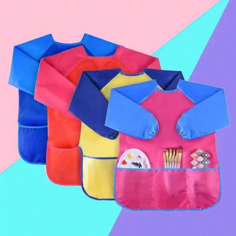 Kinder wasserdichte und schmutzabweisende Überzüge, langärmelige Malschürzen und Kindergarten-Lätzchen-Zubehör, Malschürze für Kinder, Kleinkind-Malschürze, wasserdichte langärmelige Kinder-Malschürze mit 3 Taschen für Kinder