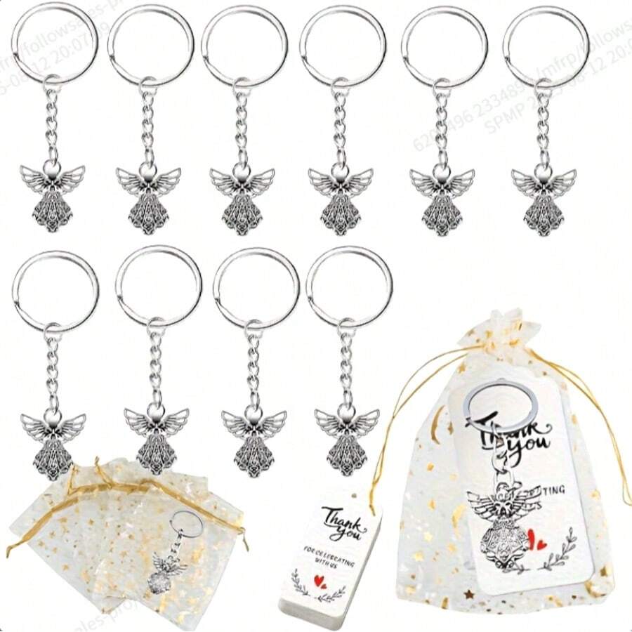 1pc/30pcs Silver Angel Pendant Keychain Gift, Baptism Party Favor, Comes With Moon & Star Organza Bag & Thank You Tag, Great Gift