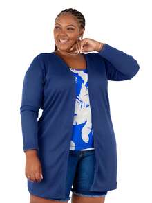 Women's Plus Size Mid-Season Cardigan - Navy Blue - View 3