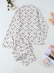 Conjunto de pijama de pantalón y blusa de manga larga con estampado floral para mujer, ropa de otoño