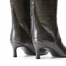 Women's Square Toe Knee-High Boots Kitten Heel Stiletto Boots Comfortable All-Day Wear For Dating  Party Fall Winter - 橄欖綠 - 查看 6