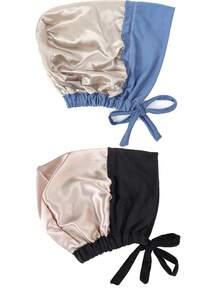 2件装头巾内衬帽 - 优雅缎面伊斯兰头巾，按扣设计，安全系带，适合女性，可用作化疗帽、睡眠帽、日常及特殊场合的头饰配饰，时尚头饰，佩戴舒适，适合女性穿着长袍。 - 顏色 - 查看 13