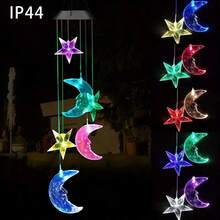 1PC,LED Solar Moon And Sun Wind Chime Lights, Moon And Star Hanging Decorations, Solar Color Changing Wind Chime Lights, Colorful Night Lights, Outdoor Lighting, Suitable For Garden Terrace Courtyard Decoration, Holiday Christmas Decoration Gifts