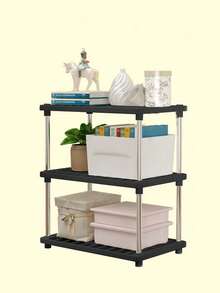 2/4 Tier Multifunctional Storage Rack, High Capacity Thick, Multi-Layer Storage, Space Saving, Sturdy Easy Installation, Suitable For Kitchen, Bathroom, Bedroom, Office, Garage | Open Shelving And Enclosed Cabinet, Bathroom Storage Accessories And Space Saving Design, Storage Rack, Organizing Shelf - Black - View 9