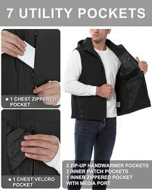 ,Men's Lightweight Softshell Vest Hooded Outerwear Zip Up Fleece Lined Windproof Sleeveless Running