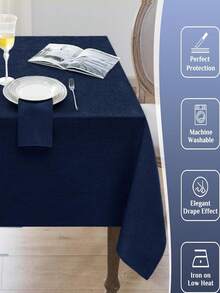 1pc Water-Repellent, Splash-Proof, Dirt-Resistant Thick Faux Linen Rectangular Tablecloth, Rustic Solid Color Coarse Linen, Tear-Resistant And Durable, Suitable For Dining Table, Kitchen, Cafe, Home Dinner, Catering, Patio, Wedding, Brunch, Farmhouse, Afternoon Tea, Party, Buffet And More - Navy Blue - View 5