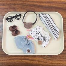 6 件套拉布布娃娃配件服装套装，包含迷你眼镜、包、娃娃帽 + T 恤和迷你鞋子，17 厘米装扮配件，迷你服装用品收藏家独特的礼物 - 彩色 - 查看 6