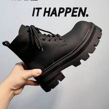 Carbon Black High Tube Men's British Thick-Soled Chelsea Boots Motorcycle Chimney Boots  Ankle Boots - trắng - Xem 6