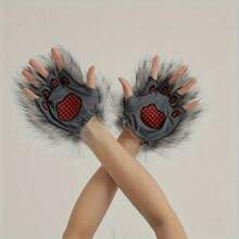 1 双毛绒狼爪手套，圣诞化装舞会道具，独特的狼爪手套 - 灰色 - 查看 1