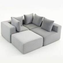 Sofá modular de 4 plazas tipo cubo mágico comprimido - Tapizado de pana, sin montaje, flexibilidad modular, asiento suave, perfecto para inquilinos y hogares modernos - Gris + 4 Asientos - Ver 8