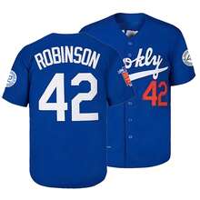 Jackie Robinson #42 Legend Men Blue Baseball Jersey,Exquisite Embroidery Vintage Sweatshirt, Professional Game Baseball Shirt - Blue - View 2