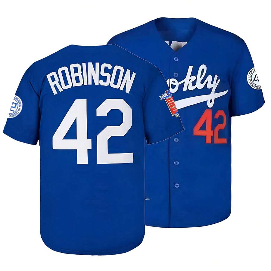 Jackie Robinson #42 Legend Men Blue Baseball Jersey,Exquisite Embroidery Vintage Sweatshirt, Professional Game Baseball Shirt