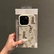 1pc TPU Material Retro Bow Denim Boots Star Pattern Phone Case Compatible With Iphone/ Phones - White - View 3