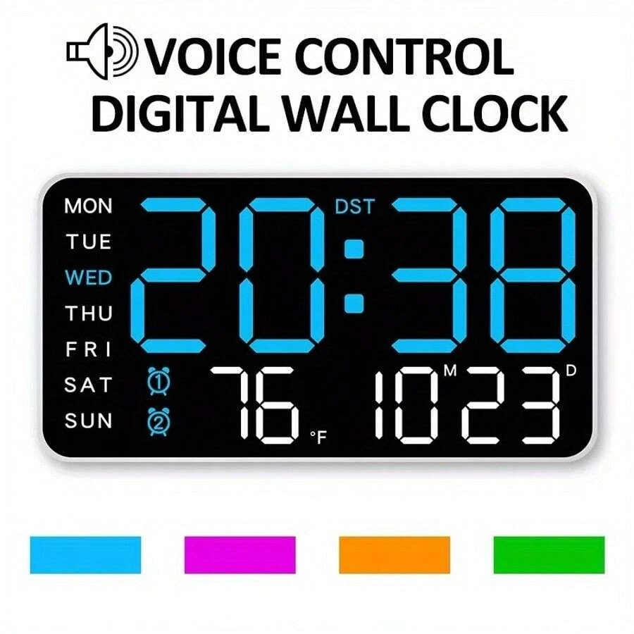 Large LED Display Screen Digital Wall Clock With Voice Control - USB Power Supply, Dual Alarms, Temperature And Date/Week, Adjustable Brightness, ℃/℉ Switch, Stylish Multi-Color Design, Suitable For Home And Office Use Home Decor Room Decor - Multicolor - View 1