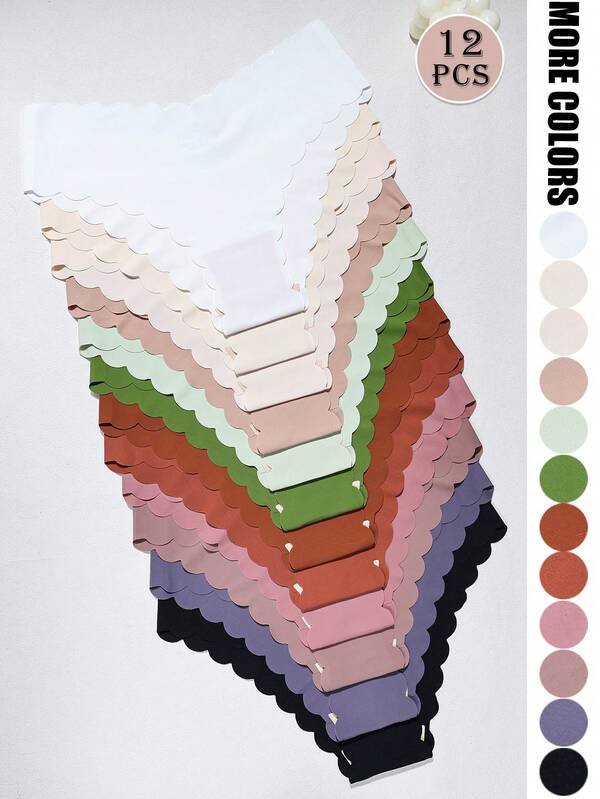 12 piezas/paquete Pantis sin costuras para mujeres, de nailon y spandex, transpirables y de secado rápido, con dobladillo festoneado, disponibles en 12 colores, ajuste cómodo, adecuado para yoga y ejercicio