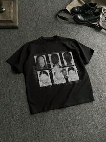 男士新款嘻哈时尚字母印花T恤 - 黑色 - 查看 1