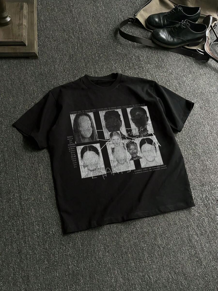 男士新款嘻哈时尚字母印花T恤 - 黑色 - 查看 1