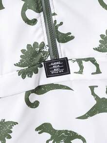 2 pezzi/Set Ragazzo Casual Felpa con cappuccio e chiusura lampo e pantaloni con stampa integrale di dinosauri, adatto per tempo libero, sport, uso quotidiano, all'aperto, scuola, primavera/autunno - Verde militare - Visualizzare 4