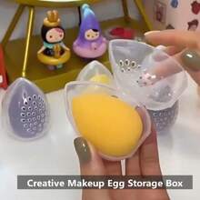 1/2 Piezas Caja de almacenamiento duradera para esponjas de maquillaje, Caja de almacenamiento para huevos de belleza, Caja de almacenamiento para esponjas de maquillaje, Caja de almacenamiento para polvos de huevo de maquillaje, Caja de almacenamiento transparente para polvos cosméticos - Transparente, Caja de almacenamiento a prueba de humedad, Diseño con patrón - Fácil de transportar, Ideal para viajes, Caja de almacenamiento de belleza perfecta para cosméticos