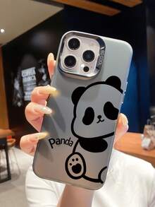 兼容 16、15、14、13、12、11 Pro Max/兼容三星/Redmi/OPPO/Infinix 系列，1 件时尚熊猫图案防震、防指纹、防摔金属按钮三合一 IMD 手机壳，银色 - 黑色 - 查看 5