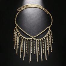 1pc Exaggerated Rhinestone Black Tassel Mask, Mysterious Face Decor Hair Accessory For Women, Party/Masquerade - Black - View 9