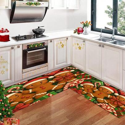 1 pièce Paillasson en forme d'homme en pain d'épices de Noël, tapis de cuisine, tapis de salle de bain, tapis de salon, tapis de chevet - résistant aux taches, léger, lavable en machine, matériau TPR en fausse laine, convient pour la salle de bain, le salon, la chambre, la cuisine, le bureau, la décoration de la maison pour les fêtes - thème de Noël