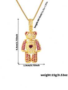 Colar com pingente de urso de pelúcia cravejado de zircônia requintada, estilo minimalista de luxo