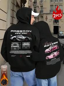 Bộ 2 áo nỉ nỉ, áo nỉ có mũ in hình đua xe dành cho cặp đôi, áo nỉ dài tay dáng regular fit, chi tiết dệt gân, unisex, quà tặng ngày Valentine. - đen - Xem 1