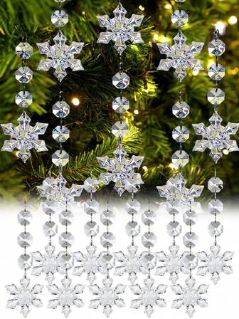 24/12/6pcs Snowflake Crystal Christmas Tree Ornaments, Hanging Transparent Acrylic Snowflake Ornaments For Christmas Tree Indoor Home Decoration, Snowflake Star Winter Wonderland Party Supplies