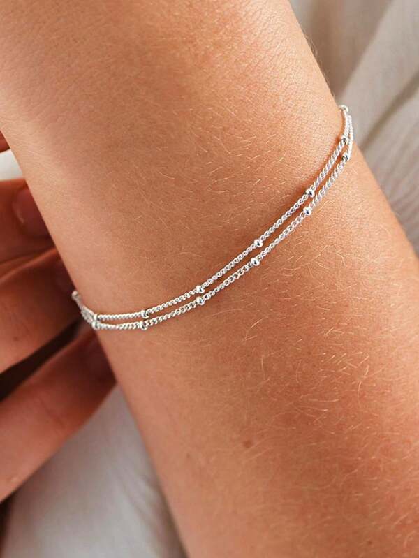 سوار سلسلة الموضة فولاذ غير قابل للصدأ بديكور خرز طبقات للنساء الزخرفة اليومية