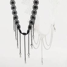 1 PC Dark Retro Imitation Pearl Lace Neck Chain With Stylish Metal Chain And Tassel Necklace - 彩色 - 查看 7