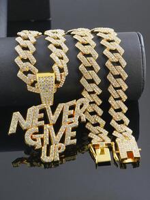1 套 Bling Bling“永不放弃”吊坠项链、链、手链、男士手表、经典配饰,馈赠亲朋好友的绝佳礼物 - 紅色 - 查看 5
