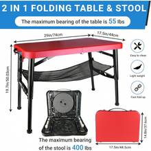 de mesa y taburete plegable portátil, mesa plegable ligera y taburete plegable para camping, picnic, playa, pesca, resistente y pequeño juego al aire última intervensión con - Juego azul - Ver 5