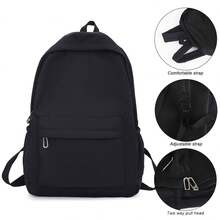 NetHong New Casual Large Capacity Backpack Fashion Solid Color Simple School Bag Outdoor Travel Laptop Rucksack UK - Black - View 5