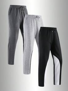 Herren Lässig Sportliche Lange Hose, Schwarz und Weiß zweifarbig, mit Kordelzug an der Taille und Taschen an beiden Seiten, geeignet für Sport, Reisen usw. - Schwarz und Weiss - Übersicht 3