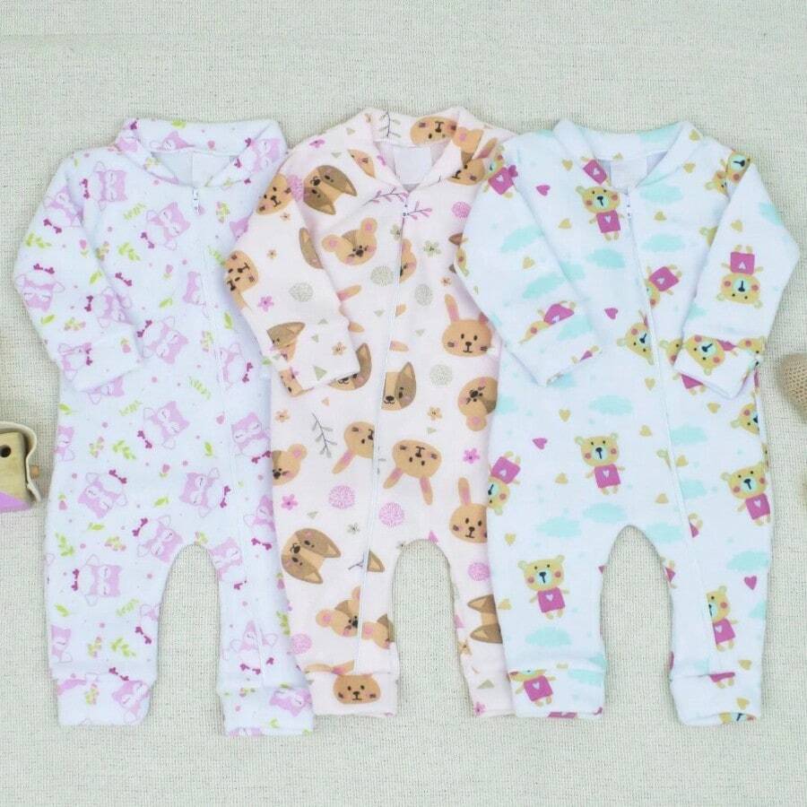 Kit 3 Rompers For Baby Girls Soft Warm Everyday Comfortable Various Sizes From RN To G - 白色 - 查看 1