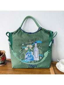 1 Stück olivgrüne Gletschergänseblume Nylon Einkaufstasche, modische lässige große Schulter Umhängetasche, neu für den Herbst, wasserdichte Pendler Tragetasche