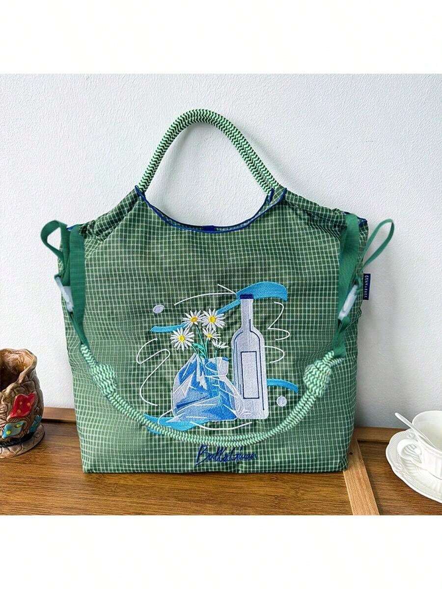 1 Stück olivgrüne Gletschergänseblume Nylon Einkaufstasche, modische lässige große Schulter Umhängetasche, neu für den Herbst, wasserdichte Pendler Tragetasche