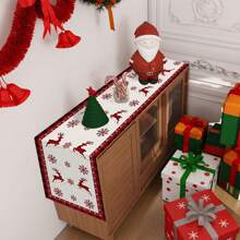 1/25pcs Christmas Red & Black Plaid, Reindeer & Snowflake Printed Linen Table Runner, Suitable For Holiday Parties, Birthday Dinners, Kitchen & Dining Room Decor, Furniture & Home Textile Decor. It Is A Multi-Purpose Home Decor Item Applicable For All Seasons, Perfect For Party/Holiday Decorations, And Also An Excellent Gift For Parents And Friends.