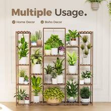 Large Plant Shelf Plant Stand Indoor Hanging Tall Outdoor Plant Holder Wood For Multiple Plants Plant Rack For Living Room Garden Balcony Flower 17 Pots Wide - Brown - View 2