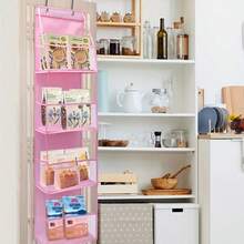 1pc 4 Layer Over The Door Hanging Organizer,Cosmetics Wall Hanging Storage Organizer,Large Capacity Mesh Holder With Clear Pockets Hanging Storage Bag,For Kitchen Nursery Bathroom Closet,Bedroom,Dorm,Diapers,Toys.(4 Layer Mesh Pink) - Pink - View 6
