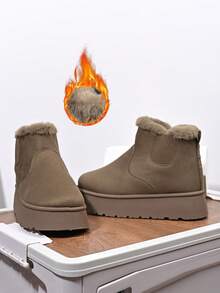 Botas de neve femininas para áreas externas, cano médio, com aumento de 5 cm/1,97 pol., forro térmico quente, sola antiderrapante, botas de inverno para mulheres, pretas