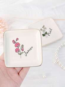 Personalized Floral Jewelry Tray - Custom Watercolor Floral Ceramic Ring Holder, Customized Jewelry Tray, Personalized Wedding Ring Dish, Birthday Gift For Her, Bridesmaid Proposal Gift, Unique Jewelry Storage, Friendship Gift, Jewelry Dish For Birthday, Wedding, Anniversary, Bridesmaid Proposal, Suitable For Home Or Office Use - Multicolor - View 6