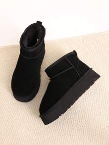 Women's Snow Boots Genuine Suede, 1.5 Inch Platform Fuzzy Winter Water Resistant Mini Ankle Boots Stable Lightweight Booties Anti-Slip With Memory Foam Festival Outdoor Boots - màu đen - Xem 7