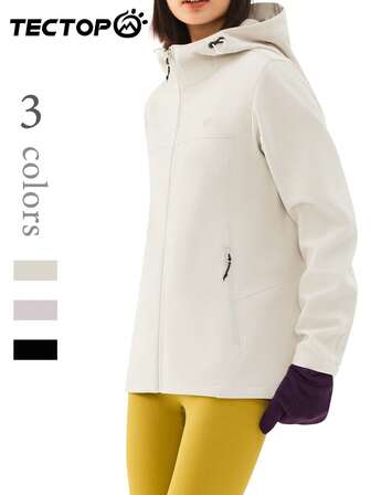 TECTOP Women's Outdoor Fleece Jacket, Hooded, Essential For Hiking, Camping, Travel, With Zipper Pockets, Soft Shell Jacket, Autumn/Winter