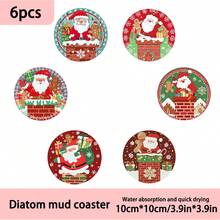 1set/4pcs/6pcs Santa Patterned Diatom Mud Coasters, Coffee Coasters, Multi-Occasion Decoration For Home And Restaurant, Daily Gifts, Table Decoration, Daily Decoration, Theme Party Decoration - Multicolor - View 10