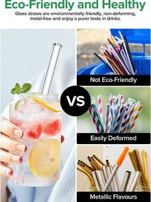 4 Pcs Boba Straw Glass Smoothie Straw Reusable Drinking Straw, Reusable Glass Clear Boba Straws And Brush, 14mm X 215mm Long Extra Wide Drinking Smoothie & Bubble Tea Straws, Vegetable Salad & Milkshake Straws