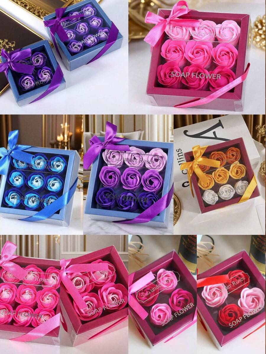 1 pieza Jabón de baño con forma de pétalo de rosa con aroma a rosa, jabón de baño con aceite esencial de rosa suave, caja de regalo para el Día de San Valentín, regalos de boda, regalos para despedida de soltera, flores secas