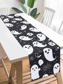 1 pezzo Runner da tavolo per Ognissanti lungo 180cm e largo 35cm, con motivo di zucche e fantasmi, decorazione per tavolo da pranzo di Ognissanti, decorazione per casa, dolcetto o scherzetto per Ognissanti, decorazione di Ognissanti felice, centrotavola