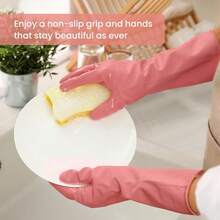 Rubber Cleaning Gloves For Dishwashing, 4 Pairs Reusable Kitchen Gloves For Washing Dishes And Household Cleaning, Colorful Dish Gloves With Flocked Lining And Non-Slip Grip, Perfect For Woman Men - M, Home Cleaning, Kitchen Cleaning, Party Cleaning - Hồng - Xem 1